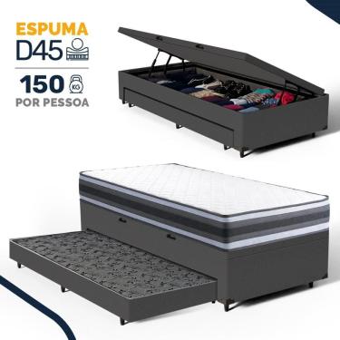Imagem de Cama Box Baú com Colchão de Espuma D45 Double Face Territory Hellen + Auxiliar Solteiro 88cm