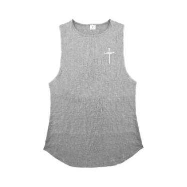 Imagem de Camiseta Sem Mangas Para Academia Masculina Com Estampa Cruzada Em Alg