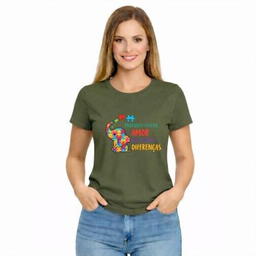 Imagem de Camiseta Feminina Inclusão Autismo Amor Não Há Diferenças Estampa Colorida-Feminino