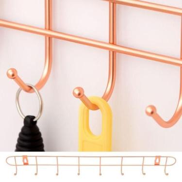 Imagem de Cabideiro Multiuso de Parede Rose Gold 8 Ganchos Porta Toalhas Roupas 