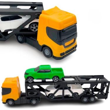 Imagem de Brinquedo Mini Caminhão Cegonha Infantil c/ Carga + 2 Carros - BS TOYS