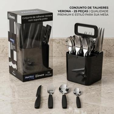 Imagem de Conjunto de Talheres Verona Com 25 Peças e Suporte Organizador Cor Ver