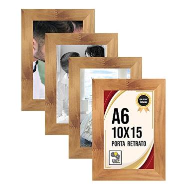 Imagem de Kit 4 Porta Retratos A6 Moldura Mel 10x15 Mesa Parede