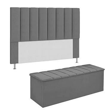 Imagem de Conjunto Cabeceira E Calçadeira Cancun Para Cama Box Solteiro 90 cm Suede Cinza - DL Decor