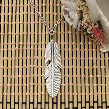 Imagem de EDCRFV Pingente de penas tibetano cor prata pingente curto longo DIY colar feito à mão
