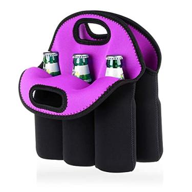 Imagem de Pacote com 6 mamadeiras, bolsa térmica de neoprene, bolsa térmica para garrafa de água e cerveja para viagem com alça de transporte segura (Roxo), Sacola