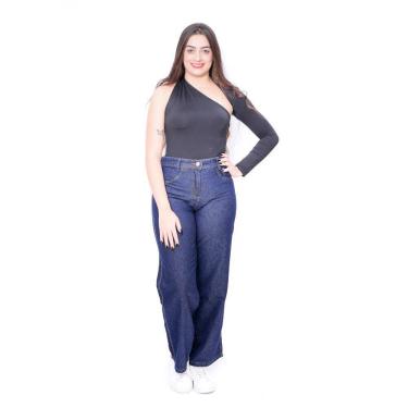 Imagem de Calça Jeans Feminina Luma Ventura Wide Leg Cintura Alta Denim Azul Escuro