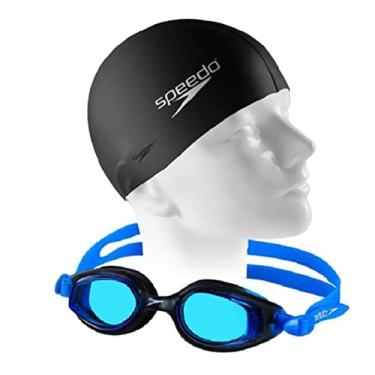 Imagem de Kit Óculos Natação Speedo Smart + Touca Flat Silicone (Óculos Azul/Azul)