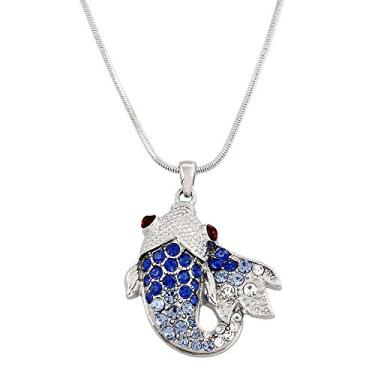 Imagem de Falari Colar com pingente de vida marinha strass cristal r dio altamente polido corrente de cobra de 43 cm, Cristal, Cristal