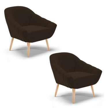 Imagem de Kit 02 Poltronas Giovana Suede Natural Marrom