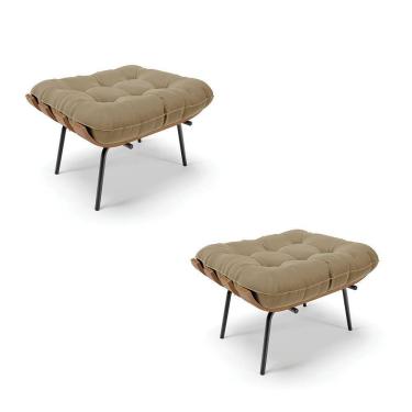 Imagem de Kit 02 Puffs Costela Suede Marrom Rato Base Metálica Preto