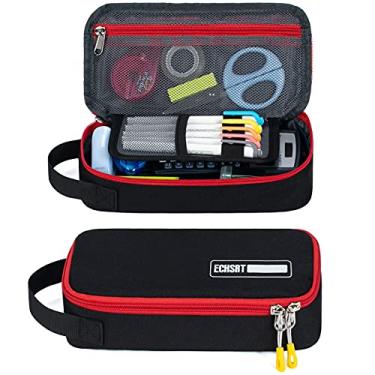 Imagem de ECHSRT Estojo de lápis grande, bolsa de caneta estética com grande capacidade, bolsa de papelaria portátil minimalista com alça para organizador de escritório estojos de lápis estéticos, Preto,