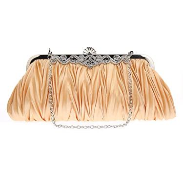 Imagem de JAMBHALA Mulheres Plissado Saco de Embreagem com Cadeia Ajustável Bolsa Bolinho para Casamento, Noiva, Prom, Festa (champanhe)