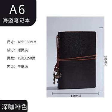 Imagem de LUGU Bloco de notas de viagem livro pi ta retrô caderno de folhas soltas caderno náutico diário recanto A6 marrom escuro