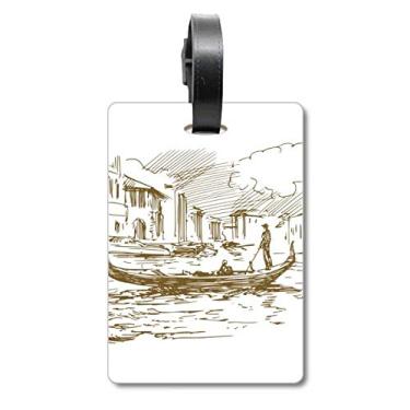 Imagem de River Boat Landmark Sketch Bolsa de viagem com etiqueta para cartão de bagagem