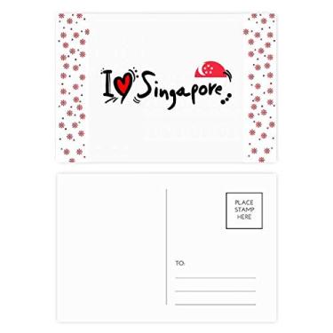 Imagem de I Love Singapura Bandeira de Palavra Love Heart Ilustration Christmas Christmas Flower Celebration Cartão postal Blessing Mailing Card