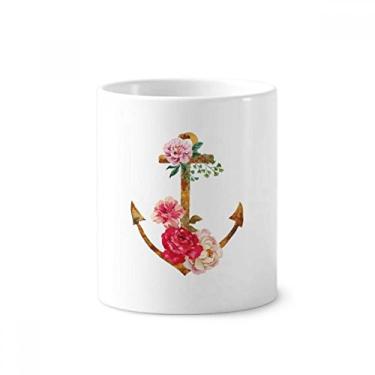 Imagem de Suporte de caneta para escova de dentes de flor com âncora rosa para aquarela com suporte de cerâmica