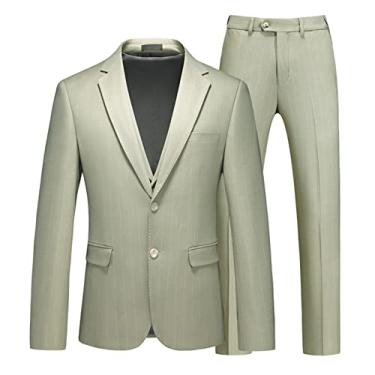Imagem de Terno masculino blazer jaqueta slim fit ternos jaqueta 2 botões jantar smoking 3 peças blazer casamento formatura smoking, verde, 4GG (58)