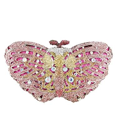 Imagem de Boutique De FGG Bolsa de mão borboleta Minaudiere feminina com strass, bolsa de mão para noite e casamento, bolsa clutch de cristal, mini, Rosa 19, Mini