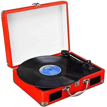 Imagem de Reprodutor de discos retrô, toca-discos discos vintage de 3 velocidades com alto-falante estéreo acionado por correia disco portátil P ShaoSu