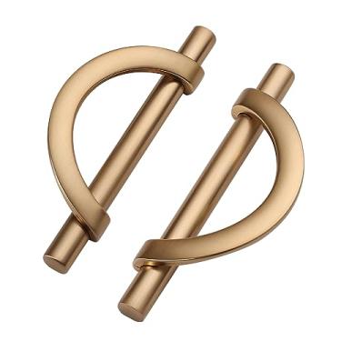 Imagem de 9BUILD Pacote com 10 puxadores de armário de cozinha de bronze champanhe 9,5 cm, puxadores de armário de meia lua, puxadores de cozinha para armários de cozinha, ferragens de armário de cozinha, puxadores de gaveta de champanhe, puxadores de cômoda, puxador de gaveta