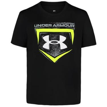 Imagem de Under Armour Camiseta masculina clássica com logotipo, estampa de marca de palavras e designs de beisebol, gola redonda, Placa inicial preta, 7