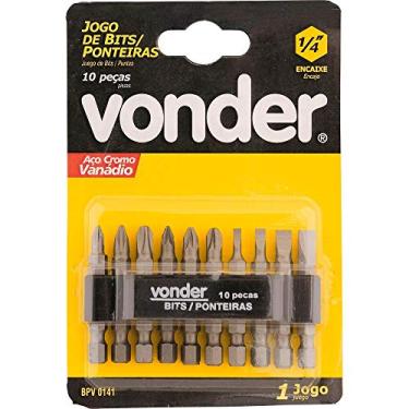 Imagem de Jogo de Bits/Ponteiras com 10 Peças, Encaixe Sextavado 1/4", Vonder VDO694