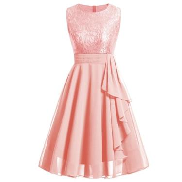 Imagem de LMMYUN Minivestido feminino de chiffon sem mangas fino com gola redonda elegante vestido de patchwork cintura império vestidos de noite, rosa, XXG