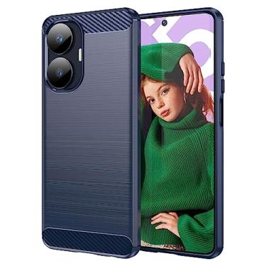Imagem de Capa de celular para Realme C55, fibra de carbono refinada, anti-queda, anti-impressões digitais, proteção total azul