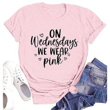 Imagem de Camiseta feminina On Wednesday We Wear Pink Cancer Camiseta de manga curta estampada presentes para meninas roupas combinando, Rosa claro, XXG
