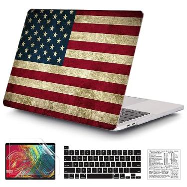 Imagem de QCzyc Compatível com MacBook Pro 13 polegadas 2021, 2020-2016 versão A2338 M1 A2289 A2251 A2159 A1989 capa rígida de plástico e película de teclado e adesivo de teclado Mac OS (bandeira americana)