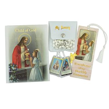 Imagem de Conjunto de presente de primeira comunhão | Kit de oração católica para crianças | Inclui missal de missa, marcador, escapulário, rosário, bolsa e alfinete | preto, rosa ou branco para meninos e