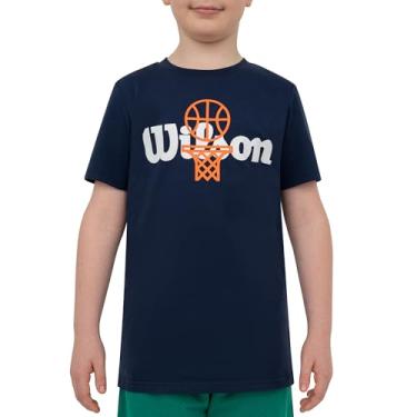 Imagem de WILSON Camisetas de manga curta para meninos - Camisetas juvenis elegantes para ocasiões diárias - Camisetas ideais para meninos, Basquete azul-marinho, GG
