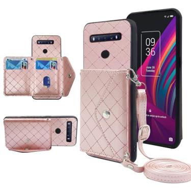 Imagem de Furiet Capa carteira compatível com TCL 10 SE 6,52 com alça de ombro transversal e suporte de couro para cartão de crédito para TTCL10SE TLC 10SE T766H T766S feminino rosa