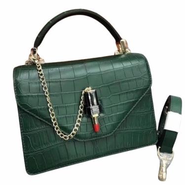 Imagem de Bolsa feminina de couro de crocodilo genuíno chique pequena bolsa feminina de couro jacaré verdadeiro bolsa de ombro única, Verde, 21cm(Width) x 15cm(Height) x 8.5cm(Deep)