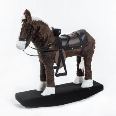 Imagem de Cavalinho de Balanço Marrom corcel Madeira Pelúcia Antialérgica Grande