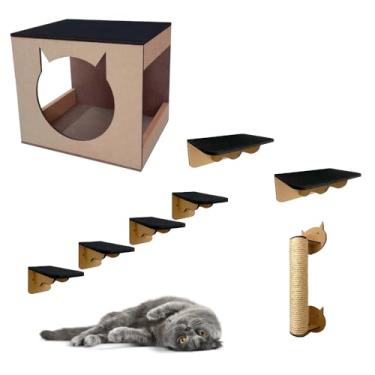 Imagem de Playground Gatificação Fixo de Parede Para Gatos Brinquedo em Mdf 6mm + Arranhador de Sisal