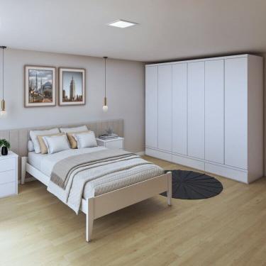 Imagem de Quarto Completo com Cama Casal 160cm Turca e Guarda-Roupa 6 Portas 9 Gavetas Urbano Branco