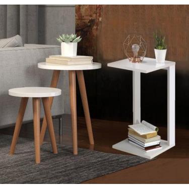 Imagem de Mesa Lateral Redonda Pé Palito Mdf Namur e Tabriz Branco - Colomi