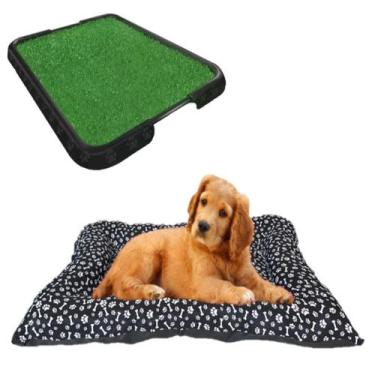 Imagem de Kit Cama Pet Médio Preto Lavável + Sanitário Grama Sanidog - SB