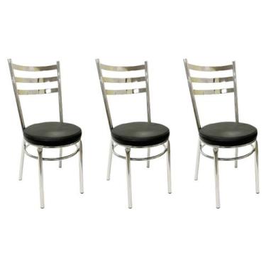 Imagem de Cadeira de Cozinha Redonda com Reforço Cromada Assento Grosso Preto Ki