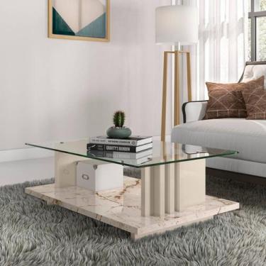 Imagem de Mesa de Centro com Vidro 90x32cm Frizz Madetec, Calacata/Off White