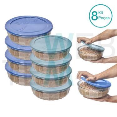 Imagem de Kit 8 Potes Tigela Saladeira de Vidro com Tampa Plástica Oceani 1,5L e