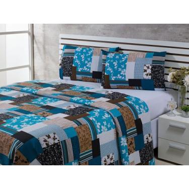 Imagem de Cobre Leito Queem 198x158x30 3pç Tecido Pique Xadre Turqueza - THAIS E