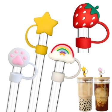 Imagem de 4 peças Boba tampa de palha, tampas de palha grandes de 12 mm e 14 mm pontas de palha de silicone tampas de palha para canudos de smoothie canudos jumbo canudos largos canudos de vidro Boba