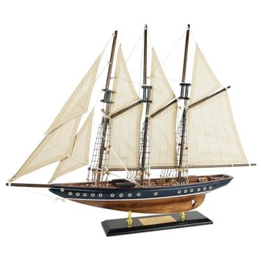 Imagem de HOME DECOR SAILINGSTORY Modelo de barco à vela Atlântico 1903, 61 cm, Madeira, Acabamento antigo azul e nogueira, Decoração náutica