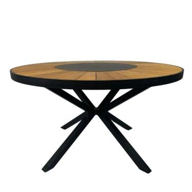 Imagem de Mesa 1,50m De Jantar Zurick Pétalas Em Madeira Com Centro Giratório Alumínio Preto