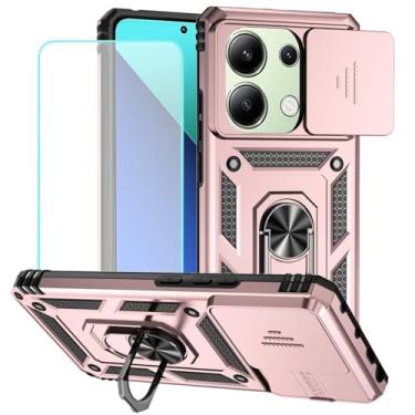 Imagem de Vokuha Capa para Redmi Note 13 Pro 4G, Poco M6 Pro 4G com protetor de tela de vidro temperado e capa de câmera deslizante, capa magnética com suporte de anel giratório de 360° para Xiaomi Redmi Note