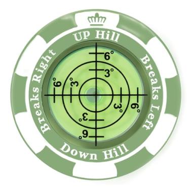 Imagem de SlopeMaster ProGreen Reader - Marcador de bola com clipe de chapéu de golfe com auxílio de leitura verde de alta precisão, acessórios de golfe para homens e mulheres (preto) (ficha de pôquer, verde