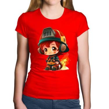 Imagem de Baby Look Algodão Bombeiro Mirim - Foca na Moda, Vermelho, GGG